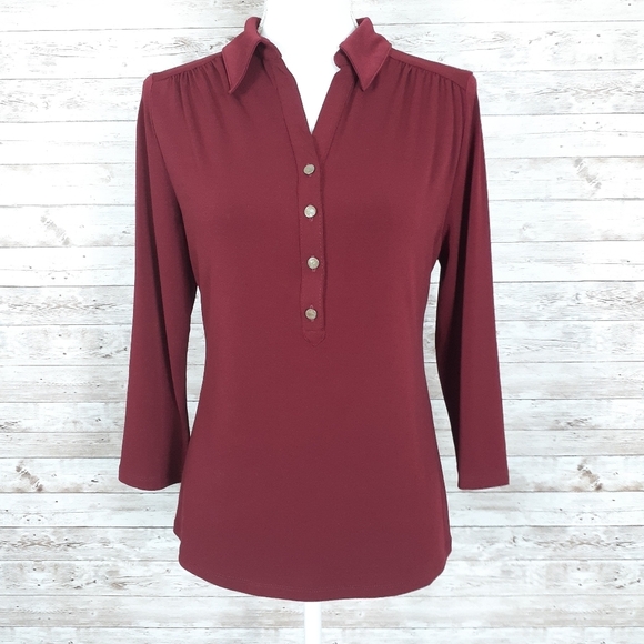 Charter Club Top 1/4 Button Collar Wine I - Picture 2 of 7